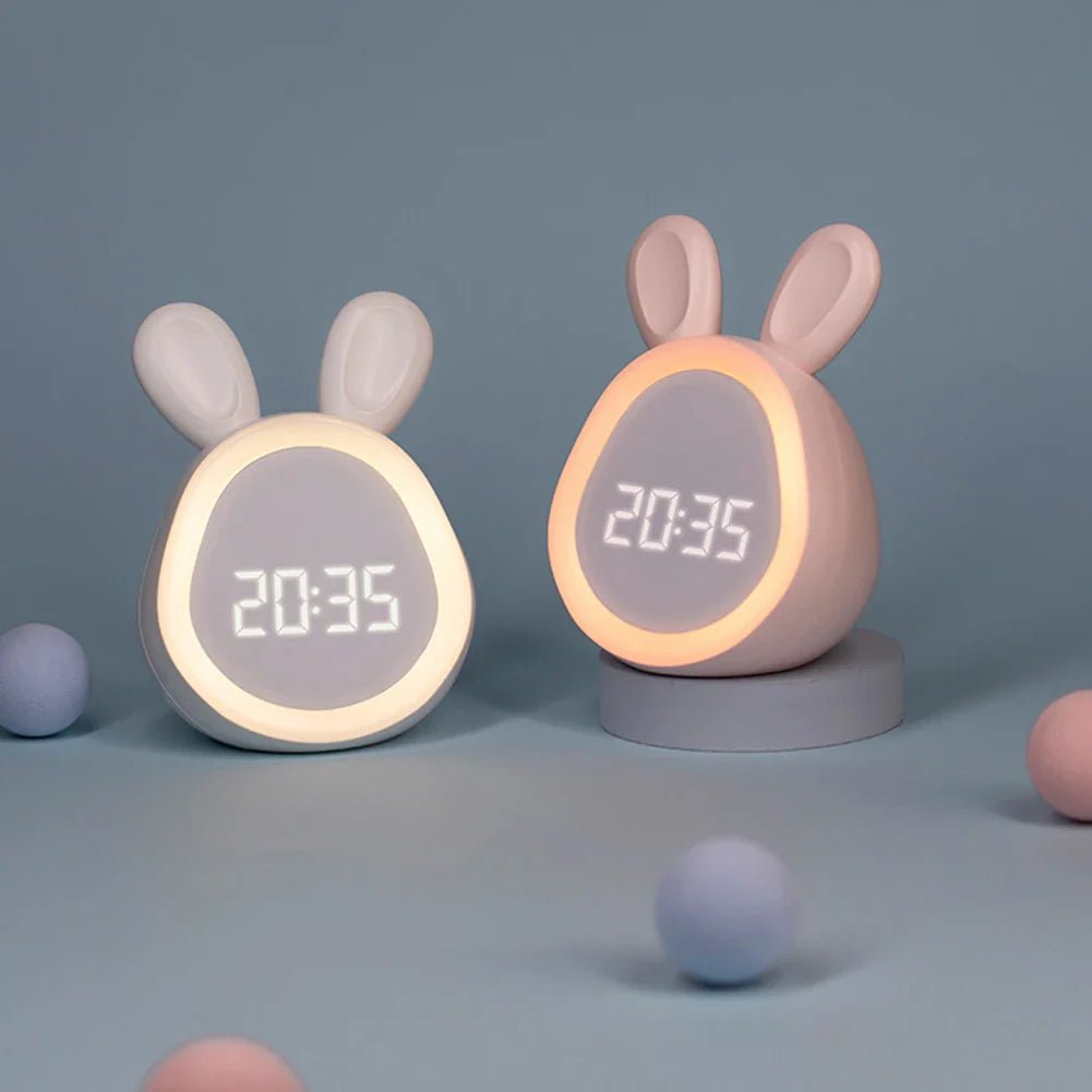 Children's Alarm Clock with LED Night Light and Rabbit Design