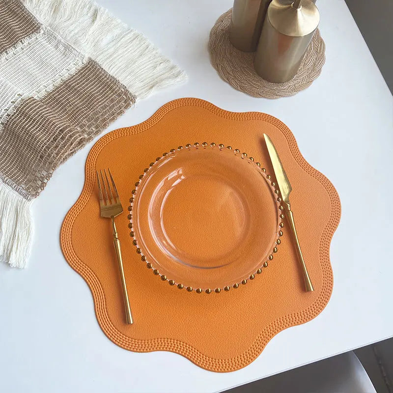 Waterproof Embossed Placemats - Round Faux Leather Dining Set