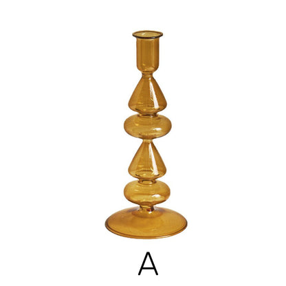 Contemporary Glass Candle Holder in Amber Color