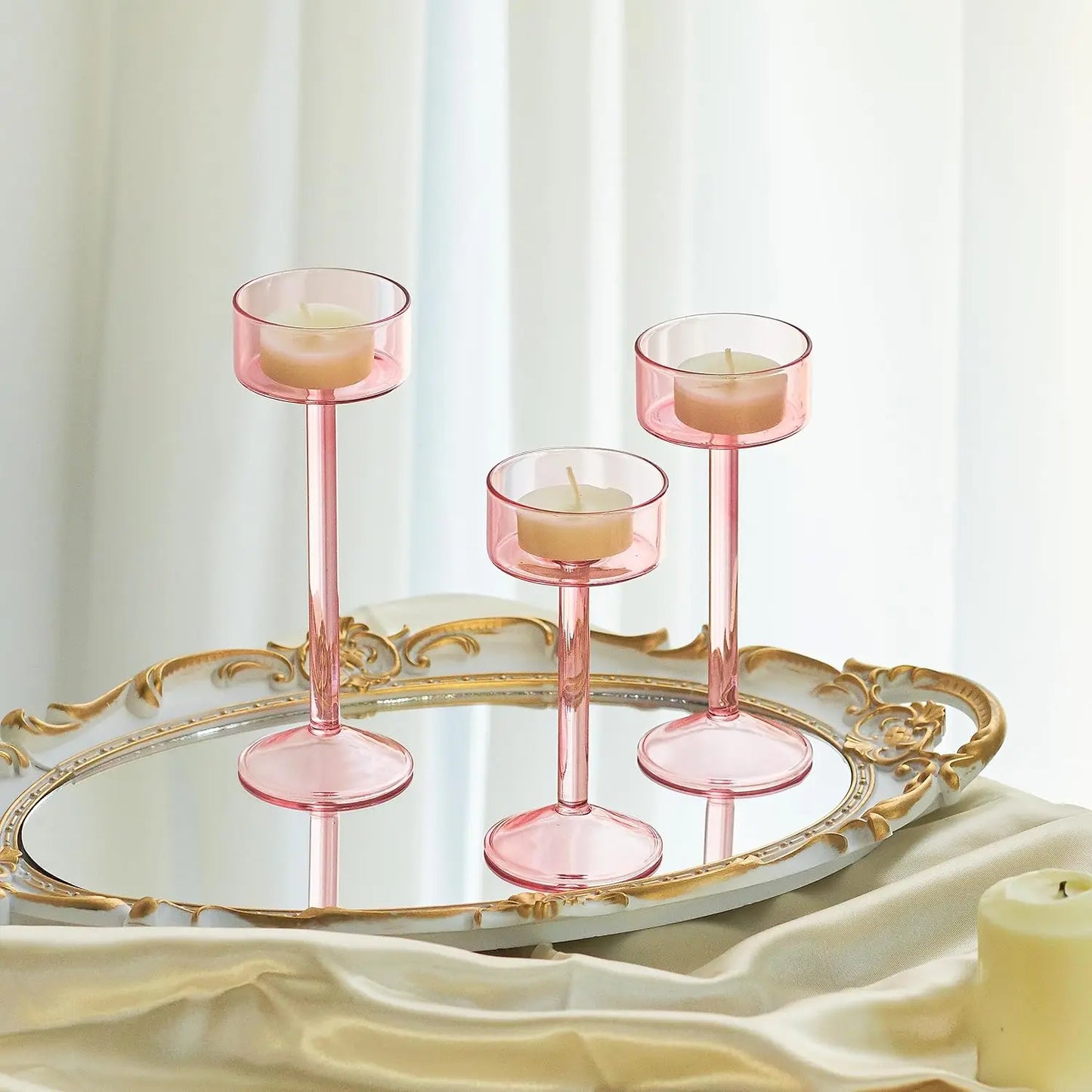 Elegant Glass Tealight Candle Holders - Set of 3
