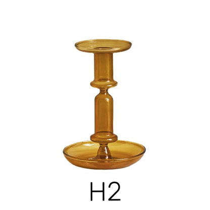 Contemporary Glass Candle Holder in Amber Color