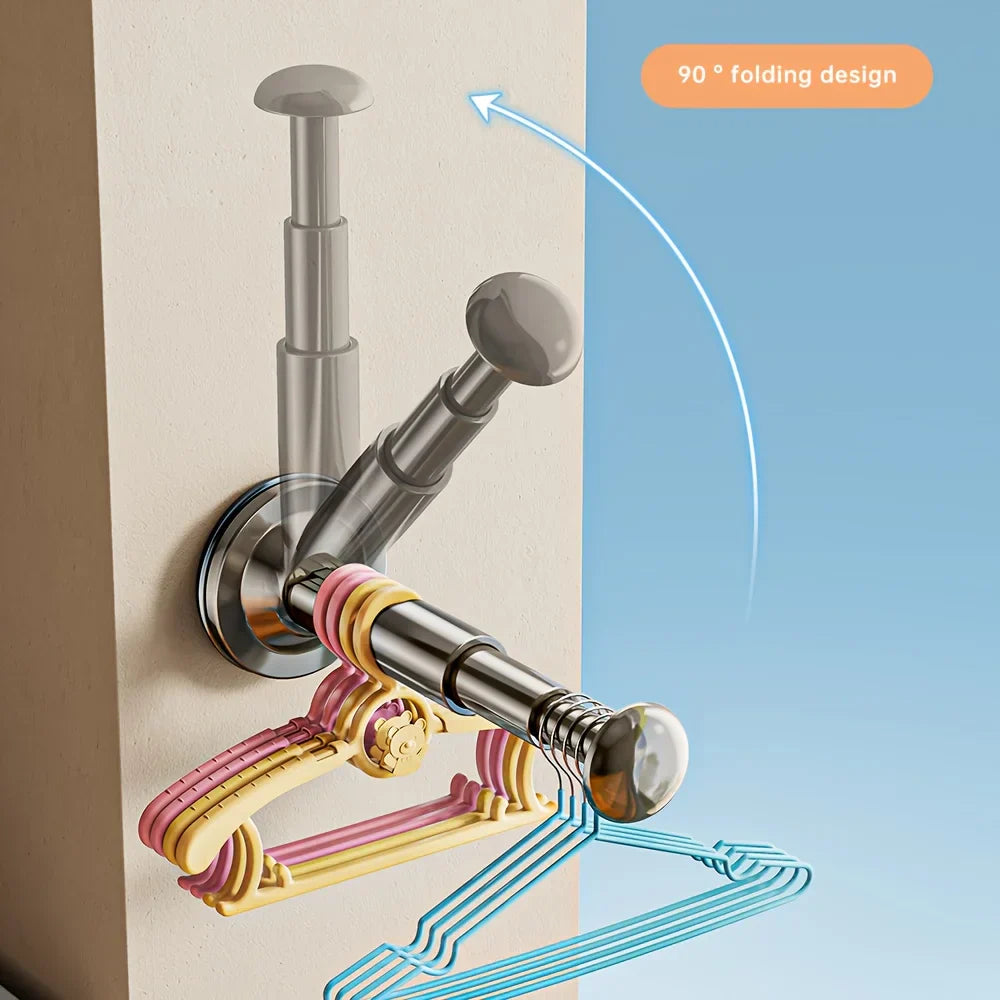 Telescopic Clothes Hanger Holder with Suction Cup - No Drilling Required for Bathroom, Closet & Balcony