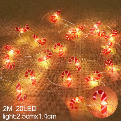 Battery-Operated LED Christmas String Lights | 20 LEDs | 2m | Santa & Snowflakes