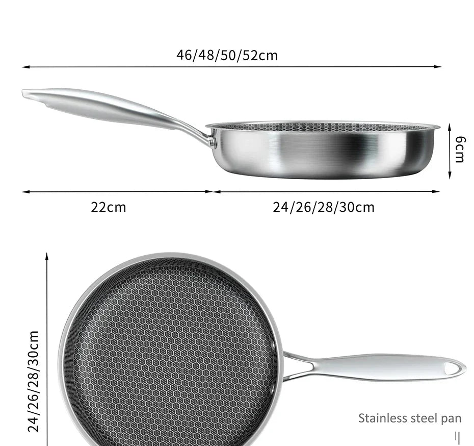 Non-Stick Frying Pan with Honeycomb Design in Stainless Steel