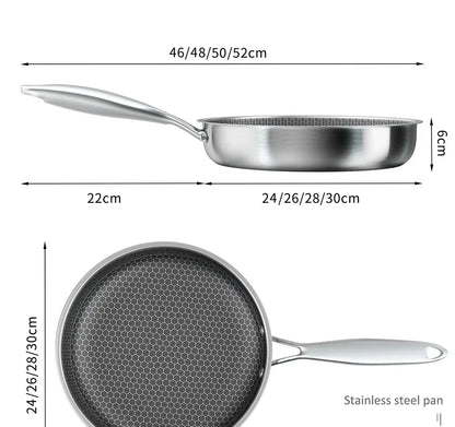 Non-Stick Frying Pan with Honeycomb Design in Stainless Steel