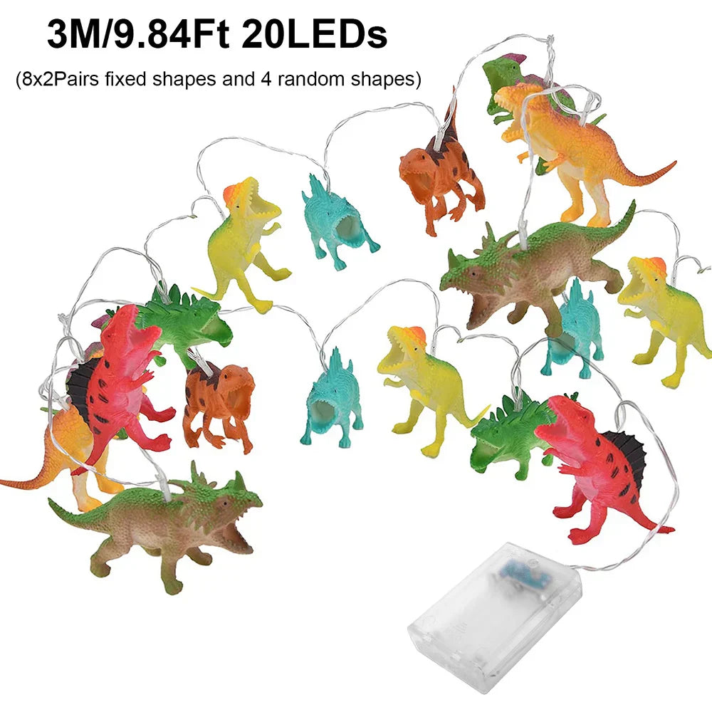 LED Dinosaur String Lights – Warm White Glow, 1.5m / 3m, Battery Operated & IP44 Rated