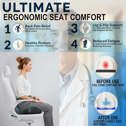 Ergonomic Seat Cushion with Extra Thick Memory Foam for Coccyx and Hip Support