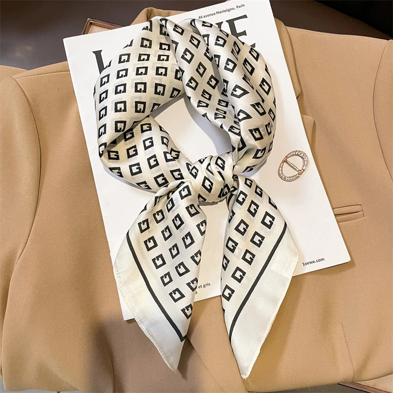 Silk Checkered Scarf with Charm