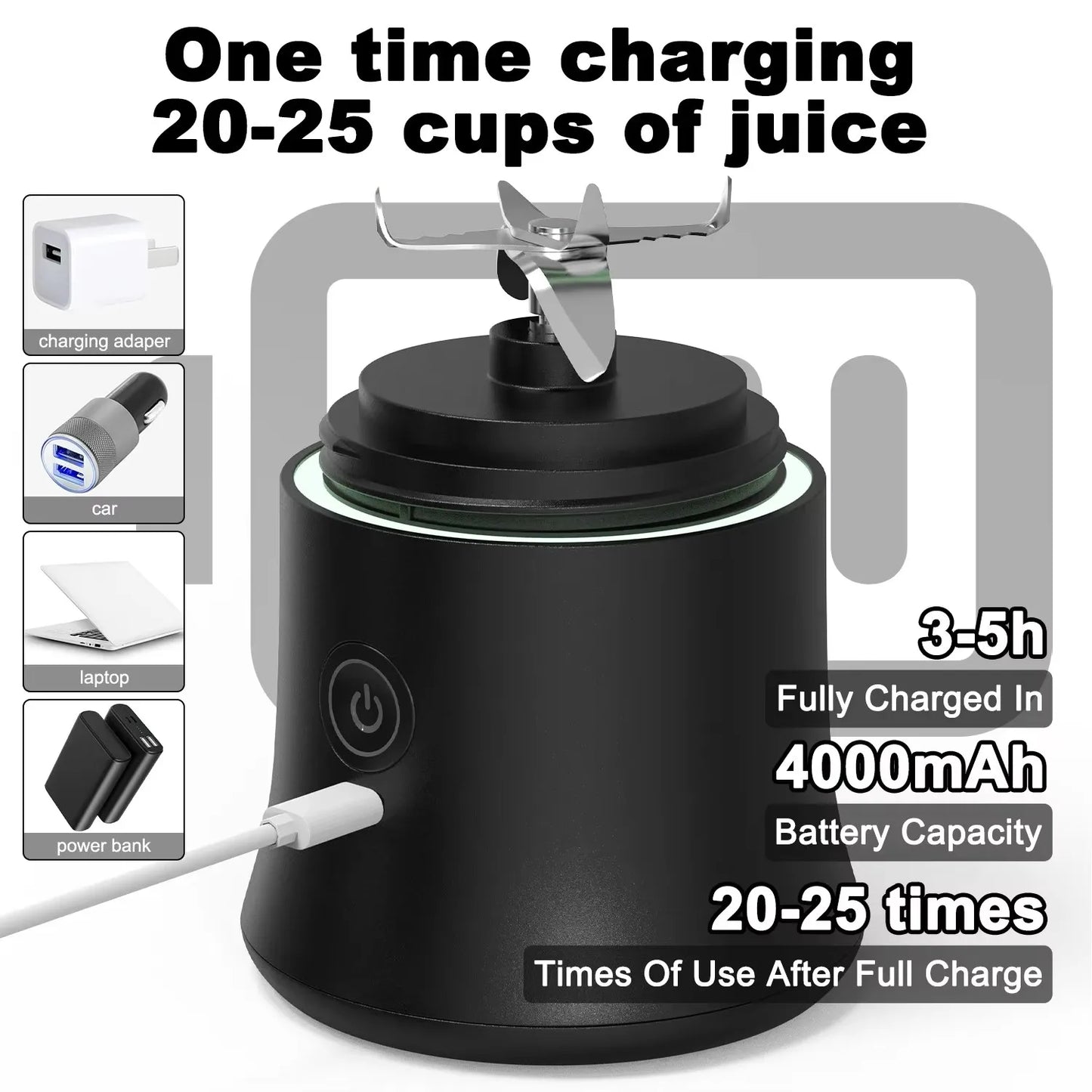 Rechargeable Portable Blender with 6 Blades – 600ML Ice-Crushing