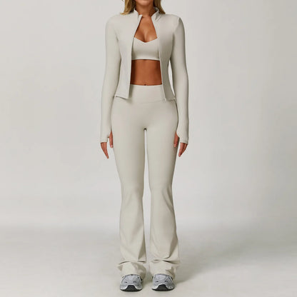 Women's Long Sleeve Sports Bra and Leggings Workout Set - Seamless Yoga Outfit with Breathable Stretch Material