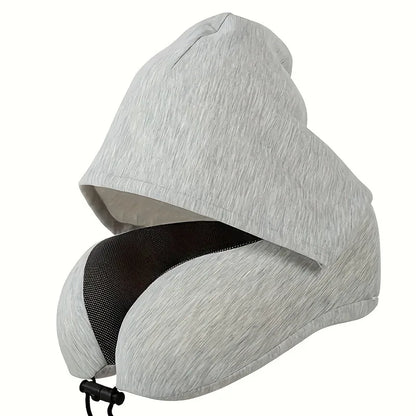 Memory Foam U-Shaped Neck Pillow with Hood | Removable Cover | 25x23x15 cm