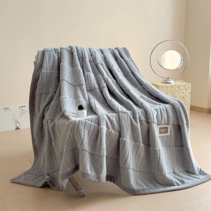 Reversible Velvet Comfort Blanket | Jacquard Coral Fleece Winter Throw | Soft, Warm & Luxurious for Sofa and Bed
