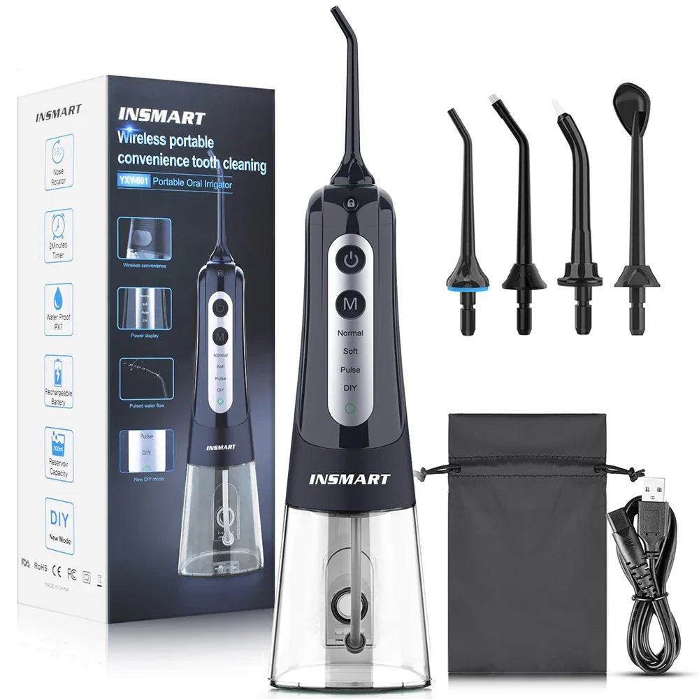 Water Flosser with 300ml Reservoir - USB-C Rechargeable, 4 Settings, IPX7 Waterproof