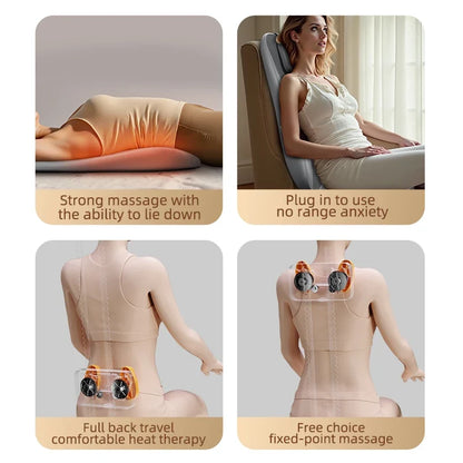 Heated Vibration Massage Cushion for Seat – Dual-Rail Back Massager with 3 Settings, Spot Control & Adapters for Home/Car