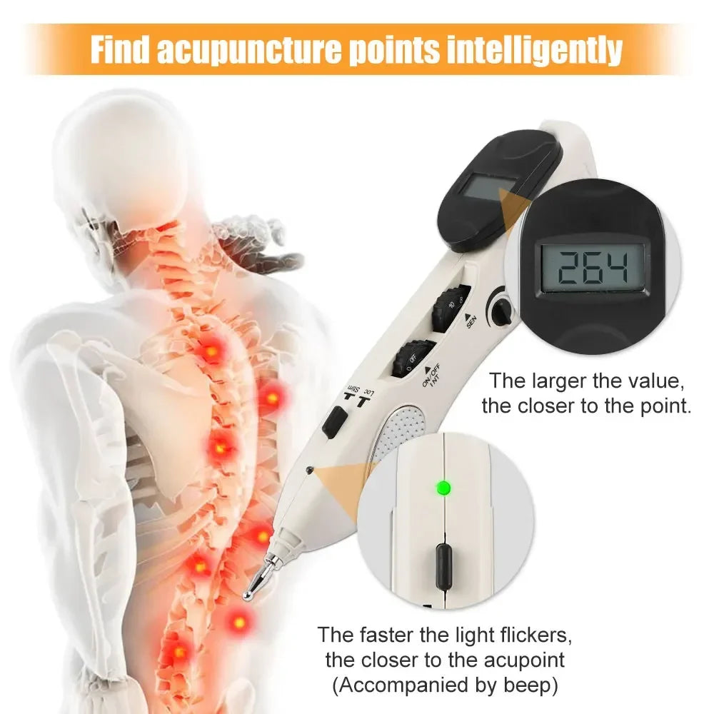 Rechargeable Massage Pen with LCD, 10 Intensity Levels, Needle-Free Tips