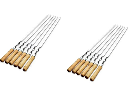 Extra Long Stainless Steel Skewers with Wooden Handle - Set of 6