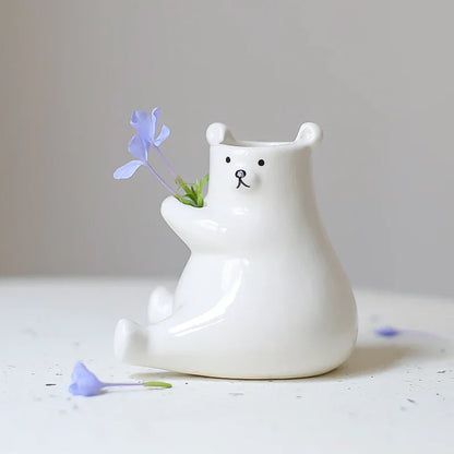 Floral Vase with Bear Design