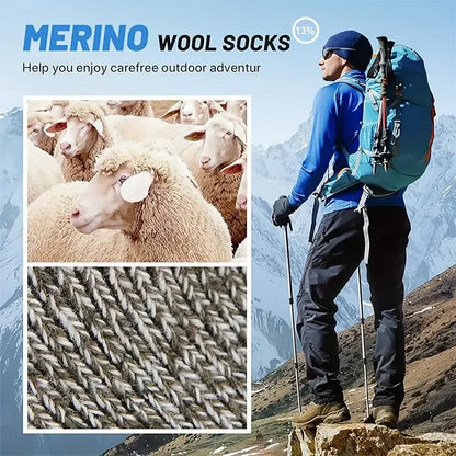 Unisex Merino Wool Hiking Socks - Extra Warm, Sizes 38-46