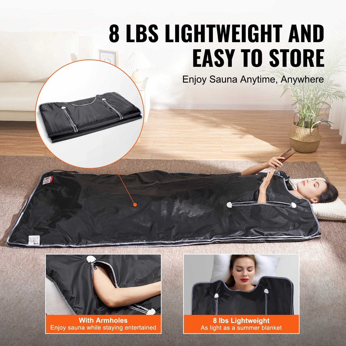 Foldable Waterproof Infrared Sauna Blanket 36 x 76 in | 6 Heat Settings, 86–176°F, Timer 1–60 Minutes, Armholes