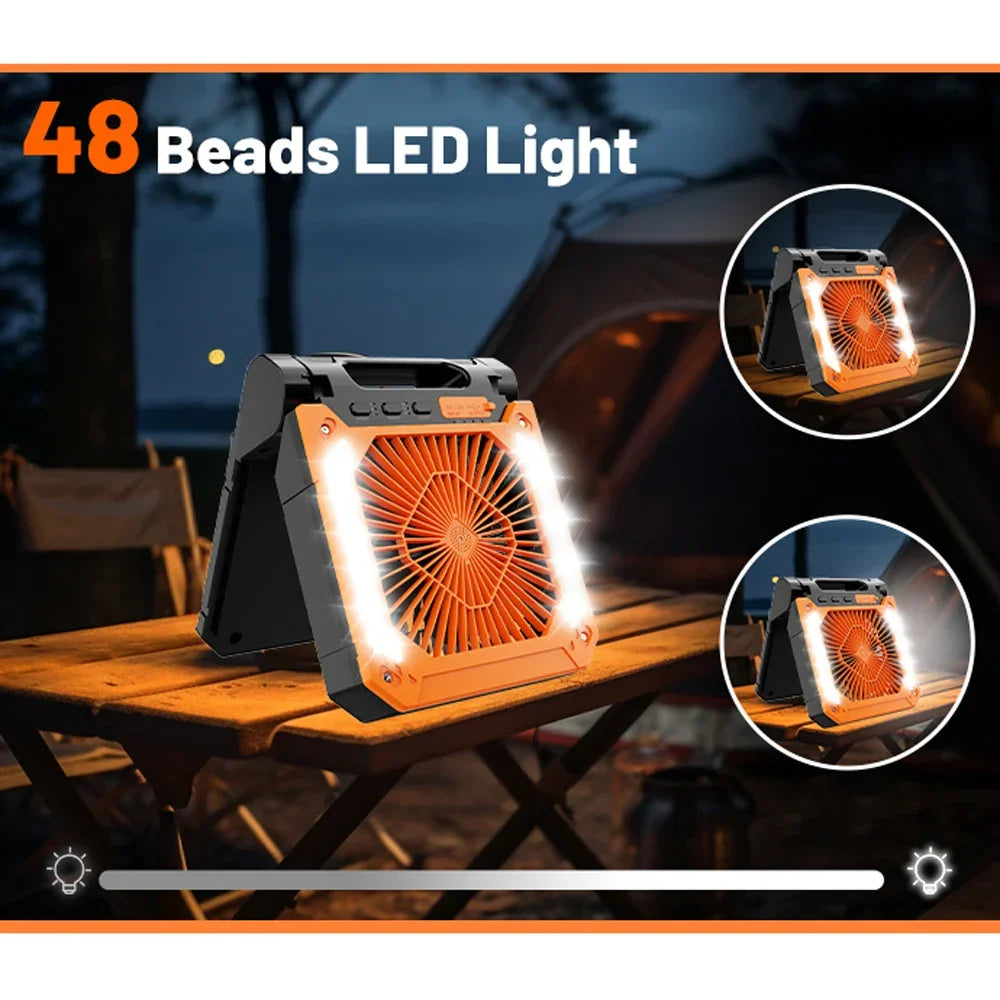 Portable 20000mAh Electric Fan with LED Light - USB, Solar & Car Charging for Camping