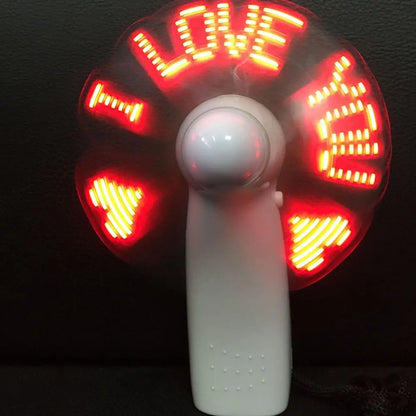 LED Handheld Fan with USB – Rechargeable Mini Desk Fan with Flashing Text