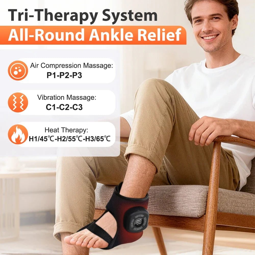 Rechargeable Foot and Ankle Wrap – Air Compression Massager with Heat, 3 Modes, 5 Intensities & Vibration Option