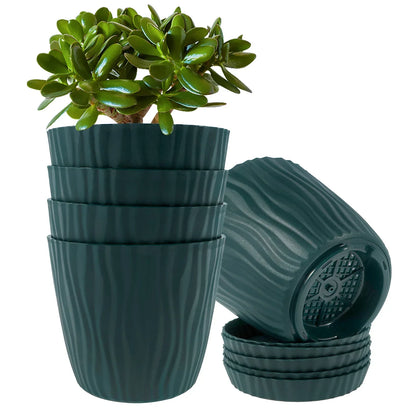 Set of 5 Planters with Drainage Holes and Saucers | Textured PP, 14.5 cm for Indoor and Outdoor Use