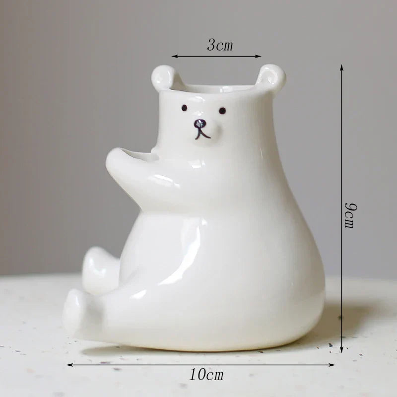 Floral Vase with Bear Design