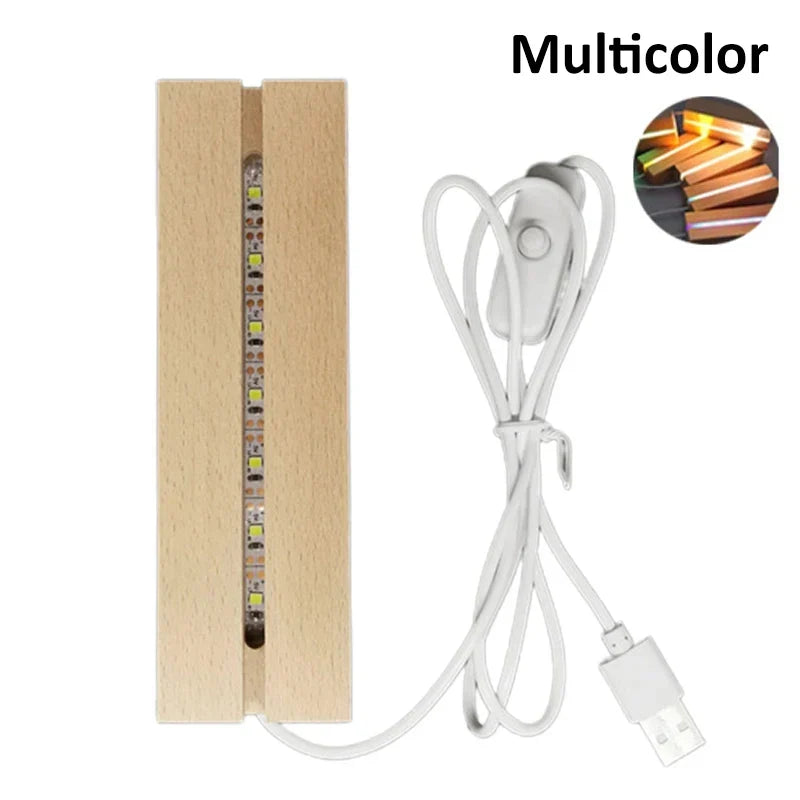 Rectangular LED Night Light with Wooden Base | USB Powered | Acrylic and Resin Display