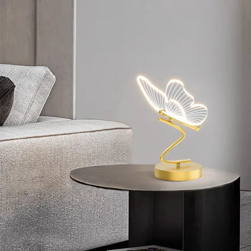 Elegant Butterfly Design Table Lamp | 3 Light Colors | Gold & Acrylic