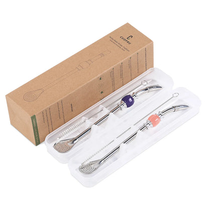 Reusable Yerba Mate Straws Set with Stainless Steel Bombilla and Brushes