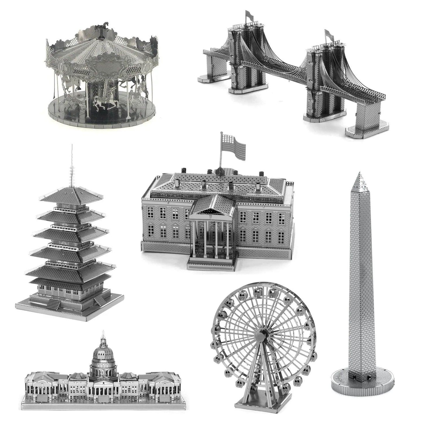 3D Metal Puzzle Set of Global Landmarks: Build and Discover Famous Structures
