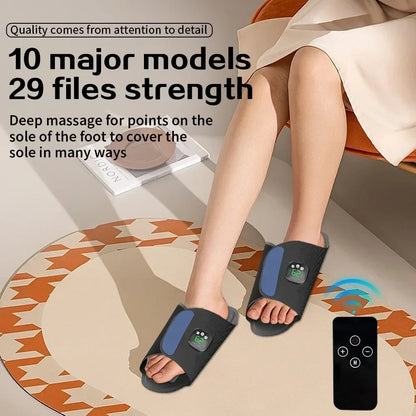 Remote-Controlled Foot Massaging Slippers – 10 Modes, 29 Intensities, 4 Pads, USB-C Rechargeable