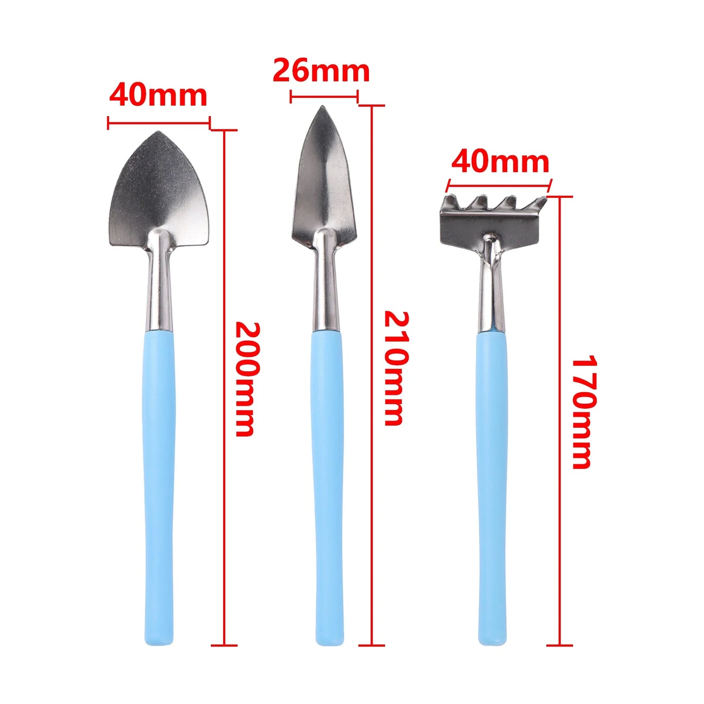 3-Piece Mini Garden Tool Set with Wooden Handles | Trowel and Rake | Perfect for Potted Plants