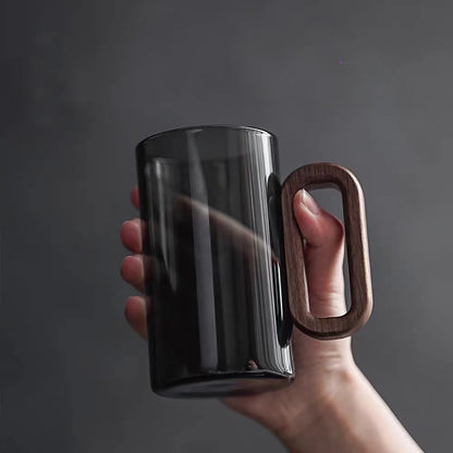 Glass Mug with Rustic Wooden Handle