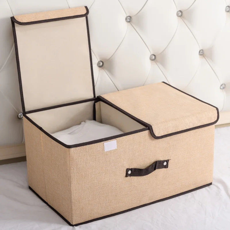 Foldable Cotton Storage Box | Organizer with Double Closure for Clothes and Laundry