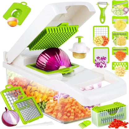 12-in-1 Vegetable Slicer with 7 Stainless Steel Blades, Non-Slip & BPA-Free