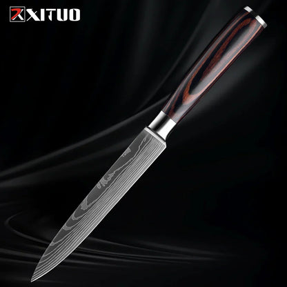 Kitchen Knife Collection - 1-9 Pieces Stainless Steel Chef, Santoku & Fruit Knives with Ergonomic Pakkawood Grip
