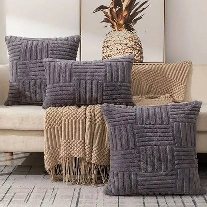Boho Cream White Faux Fur Pillow Cover – Soft Plush Decorative Case for Sofa