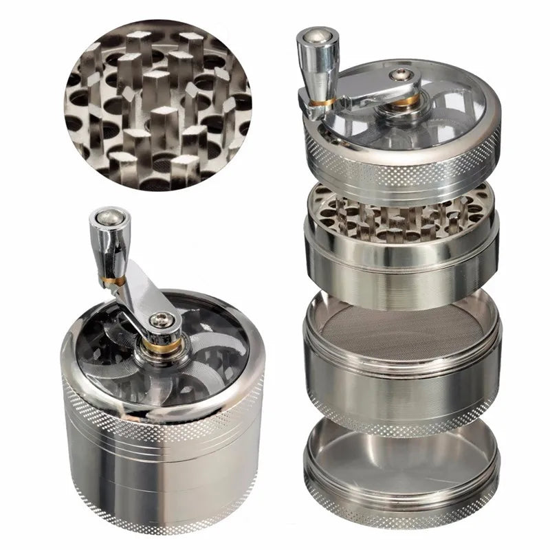 Herb Grinder with Aluminum Body | Diamond-Cut Teeth | 4-Piece with Screen