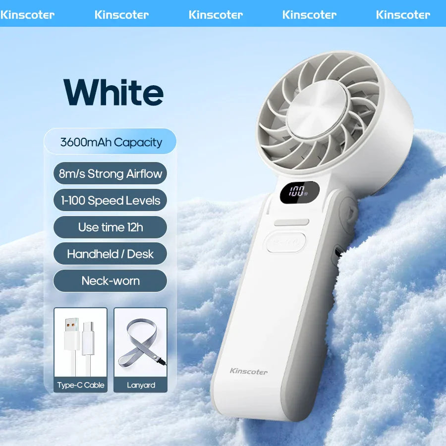 Mini Fan with 100 Speeds | 3600 mAh Rechargeable Battery | Foldable & Ice Cooling