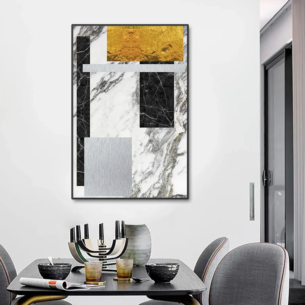 Abstract Geometric Canvas Prints in Black and Gold for Home or Office Decor