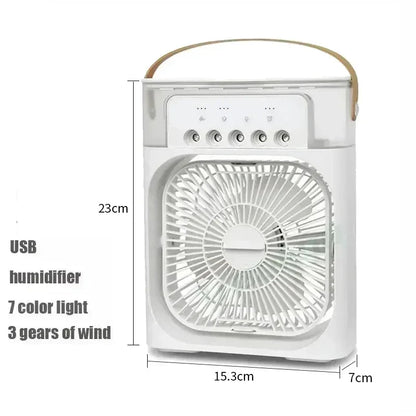 Portable 3-in-1 Air Conditioner Fan – Mini Cooler with LED Light, Humidifier, Adjustable Air for Home & Office