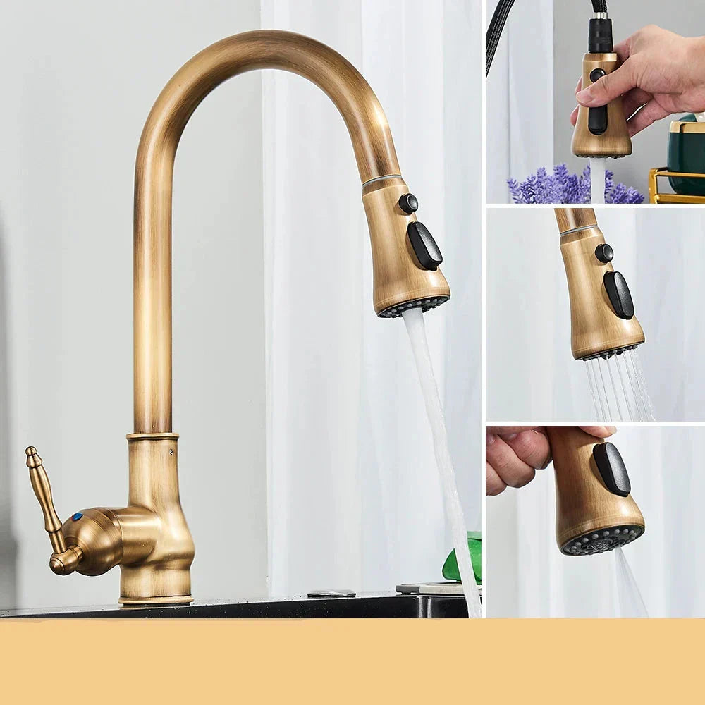 Vintage Kitchen Faucet in Antique Brass Finish