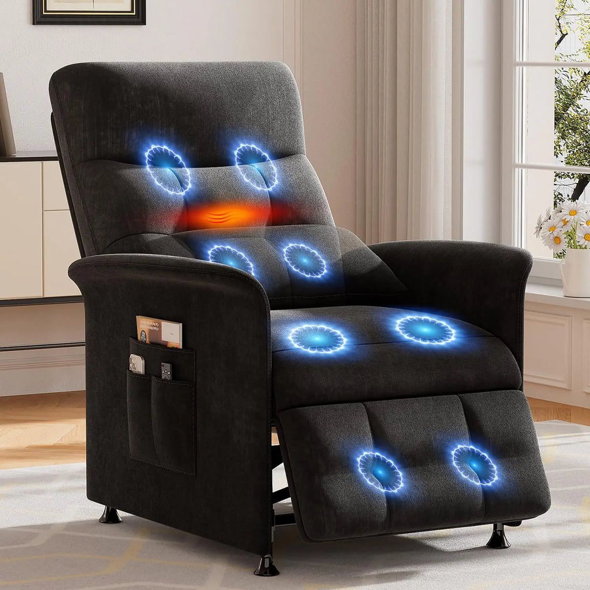 Electric Recliner Chair with Massage and Heat – 8 Vibration Nodes, Footrest & Side Pockets