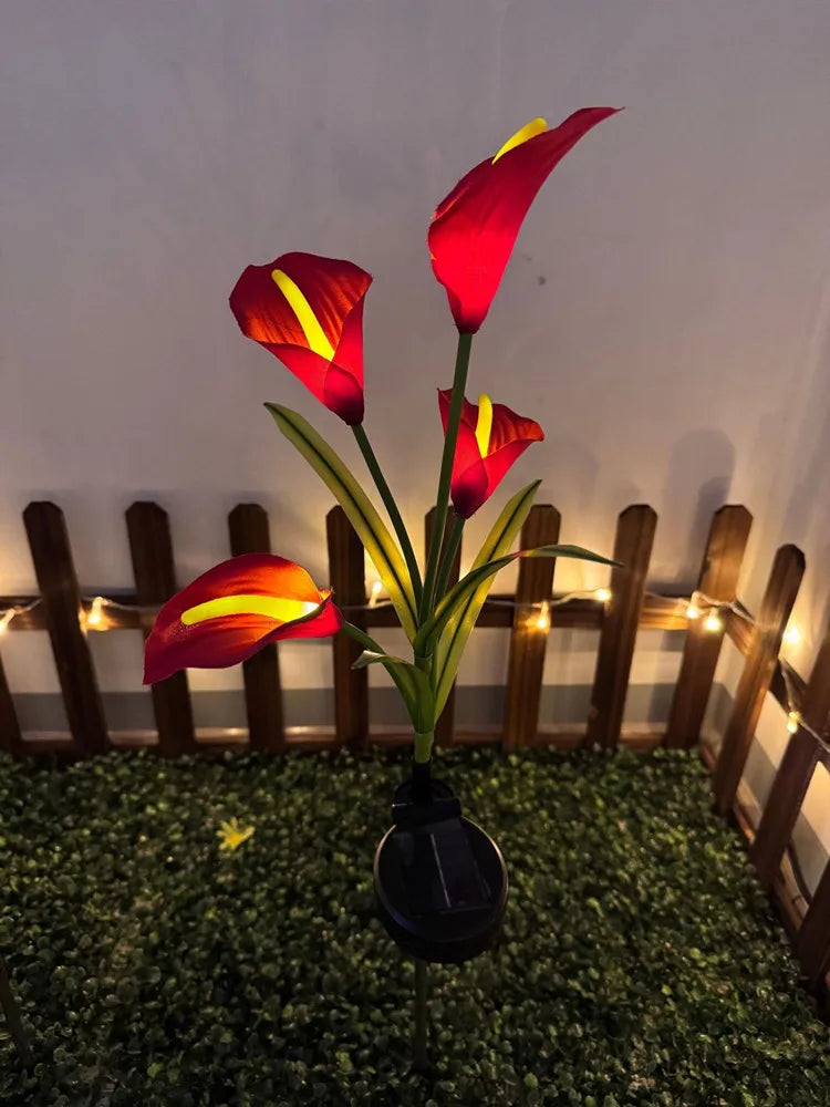 Solar LED Garden Light in Calla Lily Design | Waterproof Outdoor Fixture with Stake for Lawn & Patio