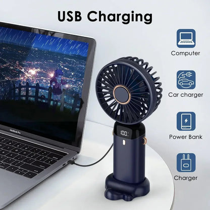 Portable Mini Fan 5000mAh – Wireless USB Rechargeable with Digital Screen and Phone Holder, 5-Speed Neck Hanging Design
