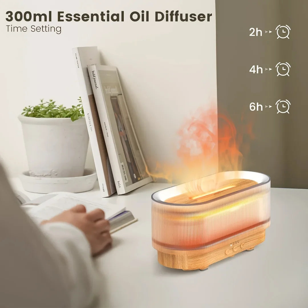 300ml Ultrasonic Essential Oil Diffuser with Flame Effect and LED – 12 Hours Runtime