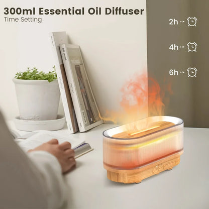 300ml Ultrasonic Essential Oil Diffuser with Flame Effect and LED – 12 Hours Runtime