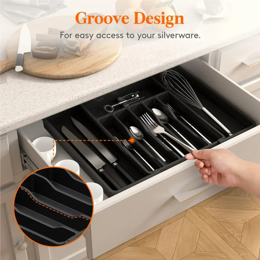 Plastic Storage Tray with 8 Compartments for Kitchen Drawer Organization